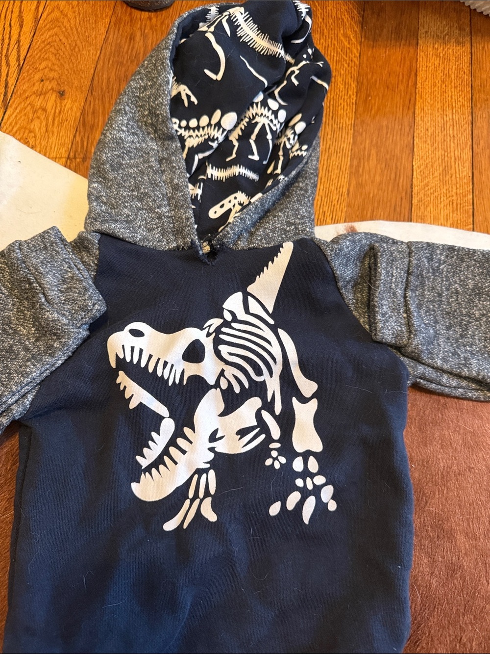 Navy Dinosaur Skeleton Hooded Pullover for Kids